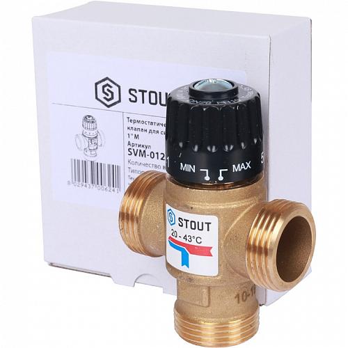 STOUT Термостатический смесительный клапан для систем отопления и ГВС. G 1” НР 20-43°С KV 2,5