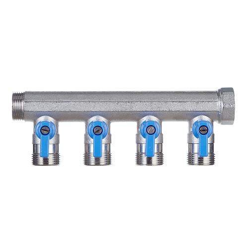 Henco Коллектор 3/4" с синими шаровыми кранами, 3/4"НР под евроконус, 3/4" - 4xEK14,16,18,20