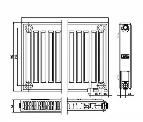 Kermi FTV 12 400x1200 панельный радиатор с нижним подключением