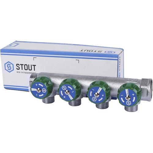 SMB-6850-341204 Stout Коллектор регулирующий 3/4", 4 отвода 1/2" (плоское уплотнение)