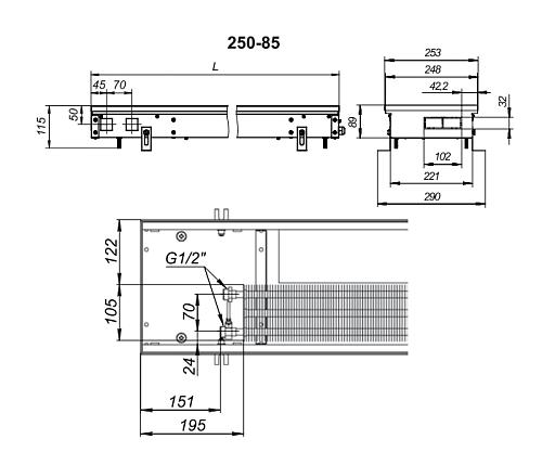 Techno Vent KVZV 250-85-4800 Внутрипольный конвектор с принудительной конвекцией