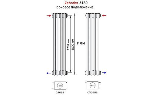 Zehnder Charleston 3180/04 секций №1270 3/4" RAL 9217 боковое подключение черный матовый