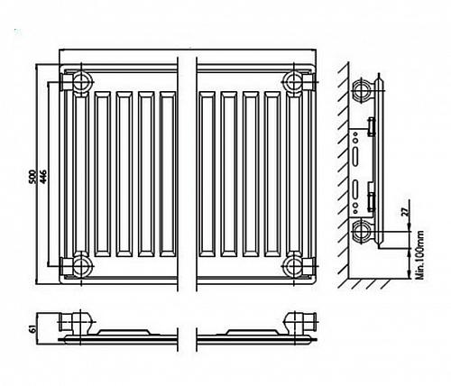Kermi FTV 10 500x2600 панельный радиатор с нижним подключением