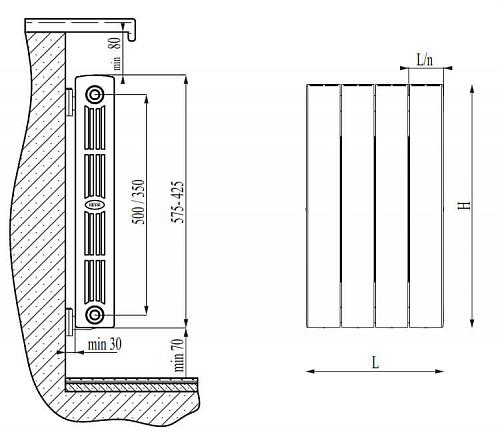 Rifar Supremo Ventil 350 10 секции биметаллический радиатор с нижним правым подключением