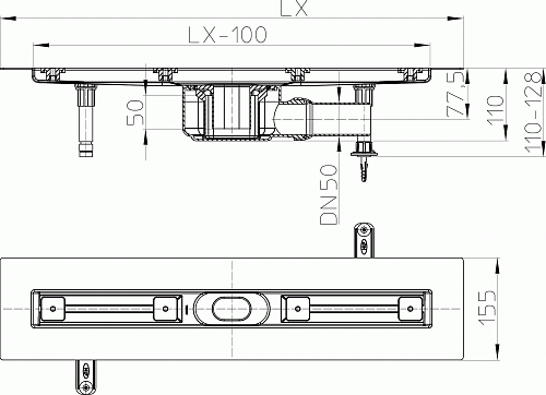 HL 50F.0/60 Плоский душевой лоток длиной 600 мм без решетки