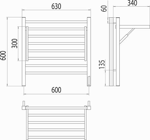 Terminus Горизонт П8 600х600 КС черный муар матовый Электрический полотенцесушитель