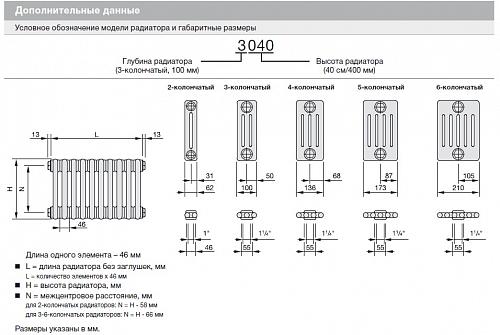 Zehnder Charleston 3057/08 секций №1270 3/4" RAL 9016 боковое подключение