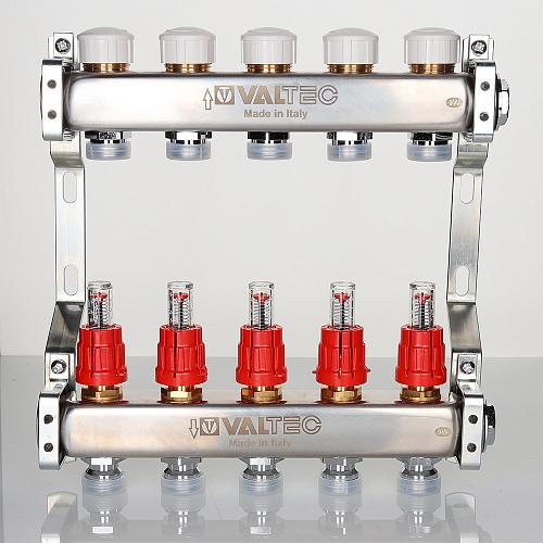 Valtec 1", 5 x 3/4", евроконус Коллекторный блок с регулирующими клапанами и расходомерами