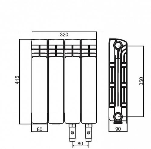 Rifar Alum Ventil 350 - 14 секции алюминиевый радиатор с нижним левым подключением