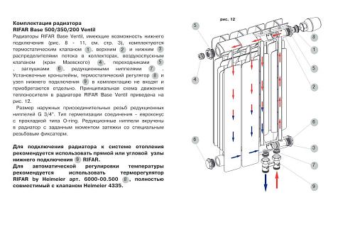 Rifar Base Ventil 200 02 секции биметаллический радиатор с нижним левым подключением