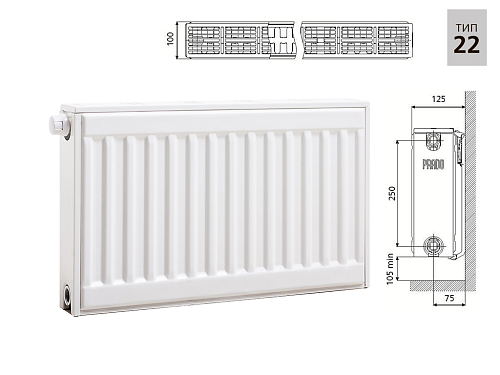 Prado Universal U22 300x1000 стальной панельный радиатор с нижним подключением