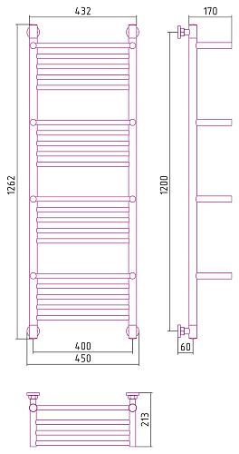 Сунержа Богема +4 полки 1200x400 Водяной полотенцесушитель 