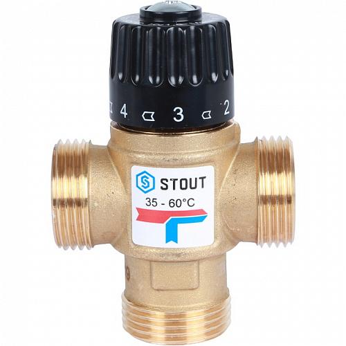 STOUT Термостатический смесительный клапан для систем отопления и ГВС 1" НР 35-60°С KV 1,6