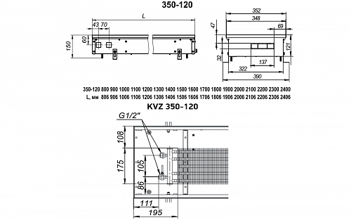 Techno Usual 350-120-1800 KVZ Внутрипольный конвектор с естественной конвекцией