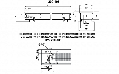 Techno Usual 200-105-4600 KVZ Внутрипольный конвектор с естественной конвекцией