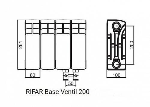 Rifar Base Ventil 200 23 секции биметаллический радиатор с нижним правым подключением