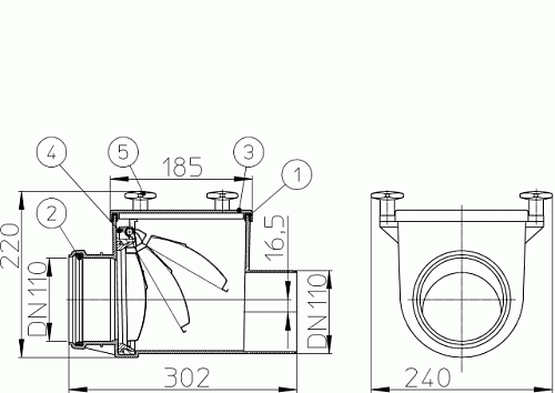 HL 710  Канализационный затвор DN110