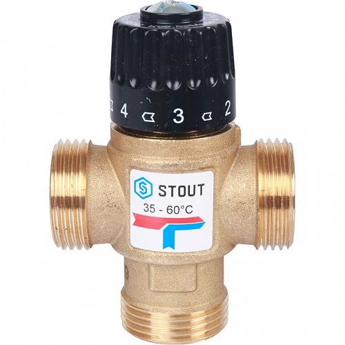 STOUT Термостатический смесительный клапан для ситем отопления и ГВС 1" НР 35-60°С KV 2,5