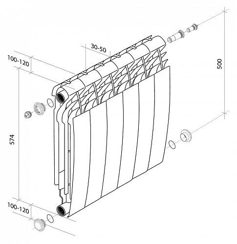 Royal Thermo Biliner 500 V Silver Satin/10 секции Биметаллический радиатор с нижним правым подключением