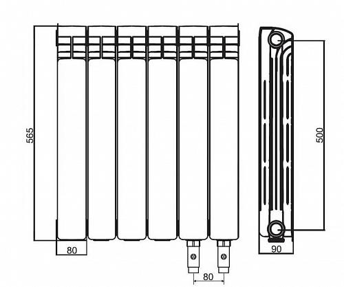 Rifar Alum Ventil 500 - 18 секции алюминиевый радиатор с нижним левым подключением