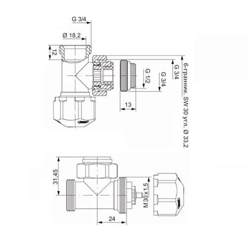 Hummel G1/2"xG3/4" Термовентиль угловой блестящий хром