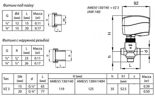 Danfoss VZ 3 DN15 (065Z5413) Клапан регулирующий трехходовой Kvs-1 м3/ч