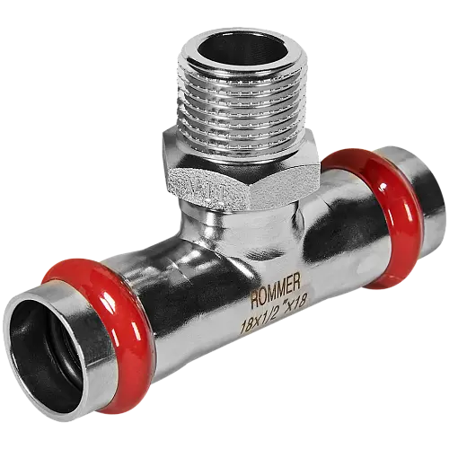 ROMMER Тройник-переходник ВПр-НР 18х1/2, из нержавеющей стали, прессовой, арт. RSS-0016-001812