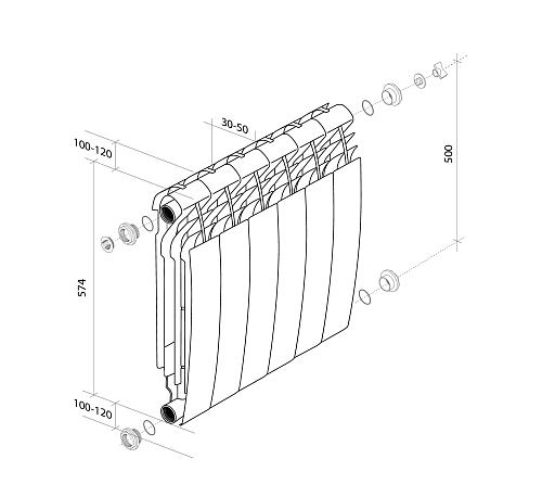 Royal Thermo Biliner 500 Bianco Traffico 3 секции БиМеталлический радиатор