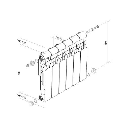 Royal Thermo Vittoria 350 VDR / 12 секции Биметаллический радиатор с нижним правым подключением